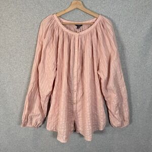 Chaps ralph lauren blouse womens 2X pink eyelet shirt cotton button up